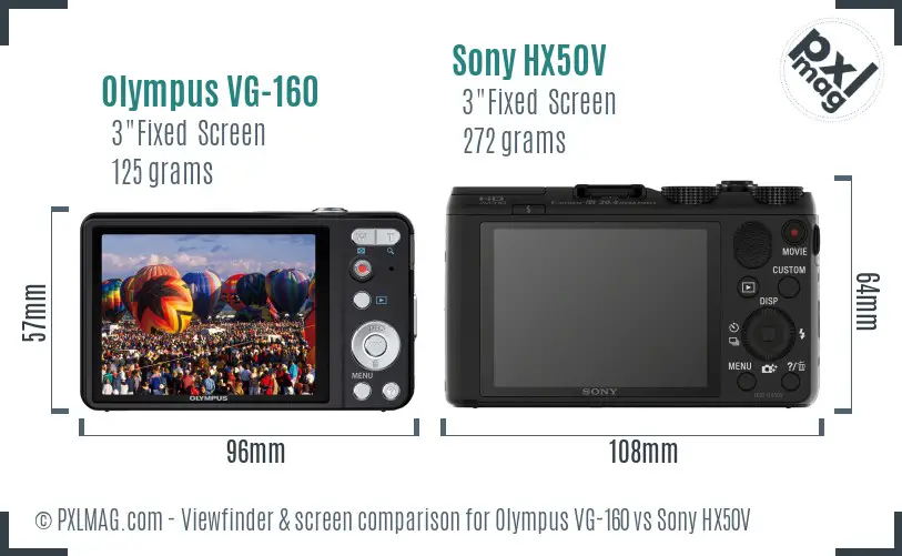 Olympus VG-160 vs Sony HX50V Screen and Viewfinder comparison