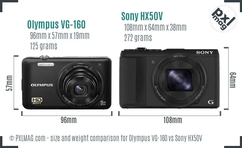 Olympus VG-160 vs Sony HX50V size comparison