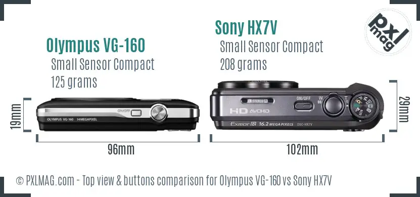 Olympus VG-160 vs Sony HX7V top view buttons comparison