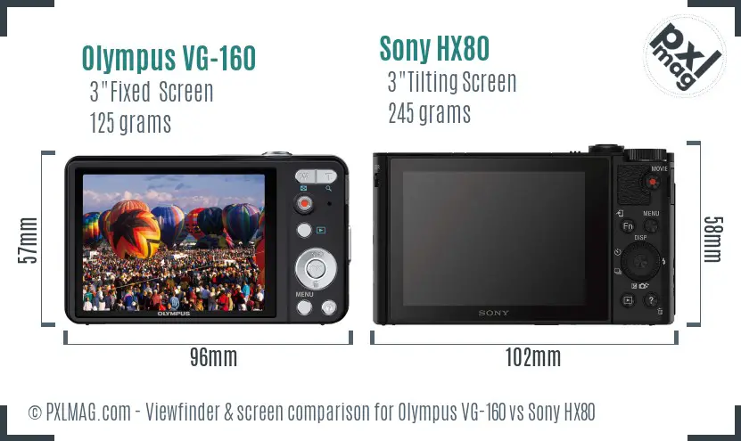 Olympus VG-160 vs Sony HX80 Screen and Viewfinder comparison
