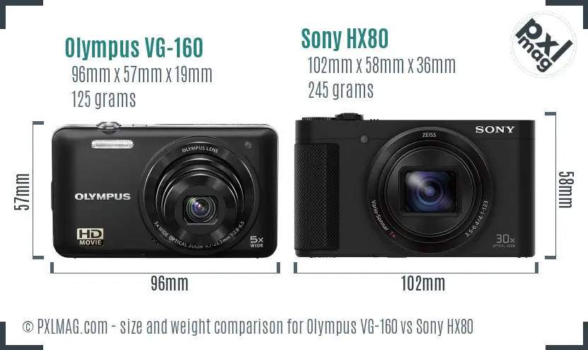 Olympus VG-160 vs Sony HX80 size comparison