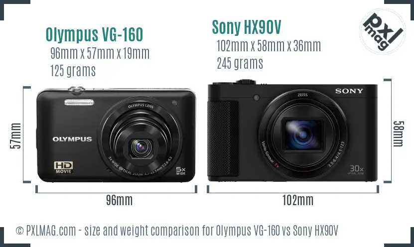 Olympus VG-160 vs Sony HX90V size comparison