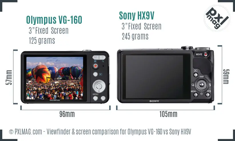 Olympus VG-160 vs Sony HX9V Screen and Viewfinder comparison