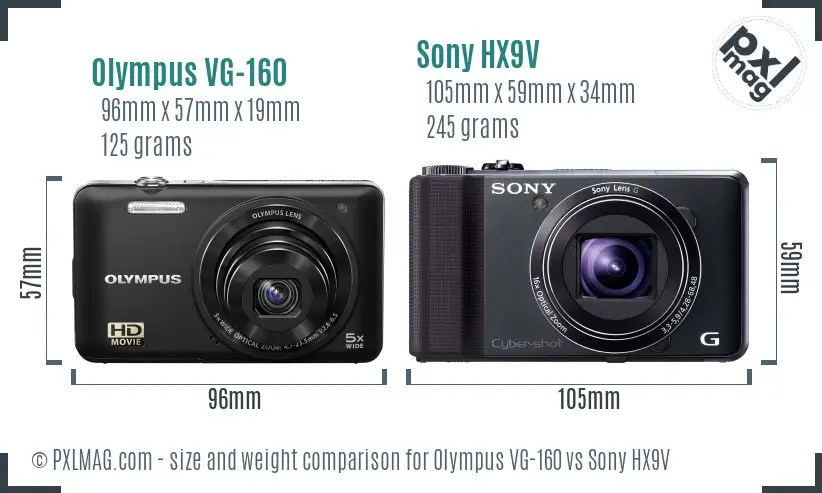 Olympus VG-160 vs Sony HX9V size comparison