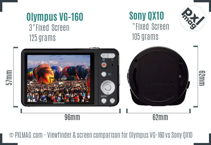 Olympus VG-160 vs Sony QX10 Screen and Viewfinder comparison