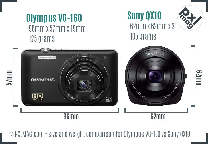 Olympus VG-160 vs Sony QX10 size comparison