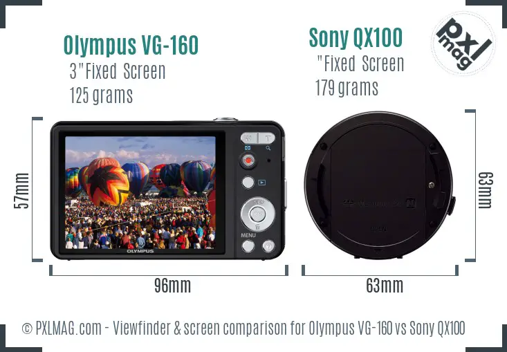 Olympus VG-160 vs Sony QX100 Screen and Viewfinder comparison