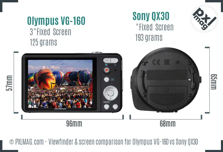 Olympus VG-160 vs Sony QX30 Screen and Viewfinder comparison