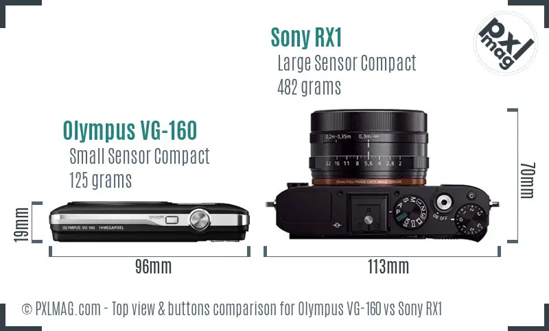 Olympus VG-160 vs Sony RX1 top view buttons comparison