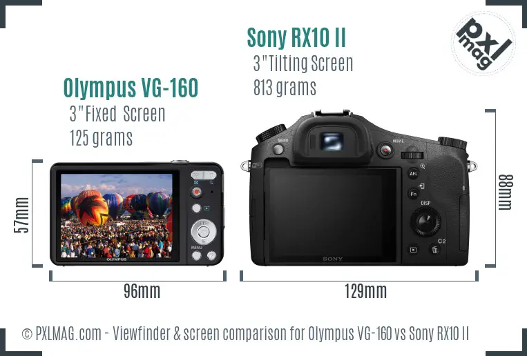 Olympus VG-160 vs Sony RX10 II Screen and Viewfinder comparison