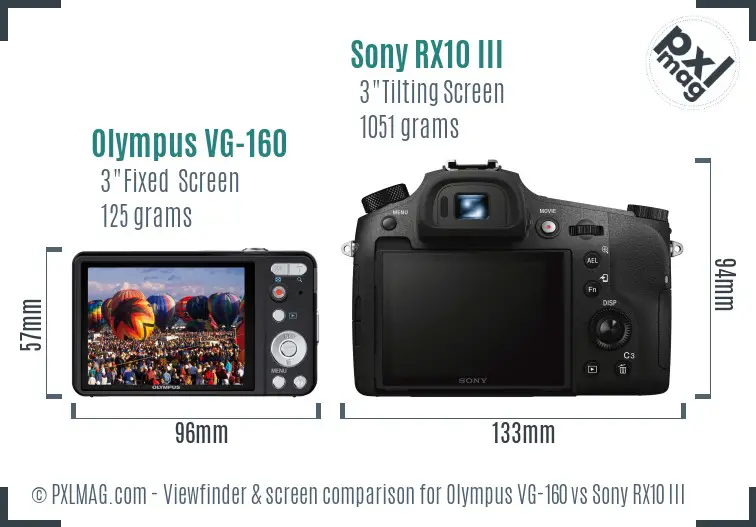 Olympus VG-160 vs Sony RX10 III Screen and Viewfinder comparison