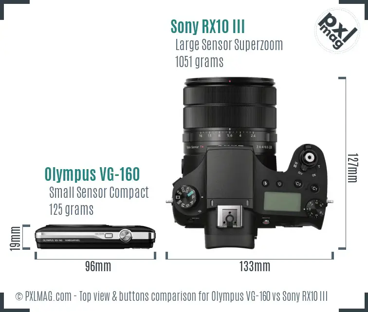 Olympus VG-160 vs Sony RX10 III top view buttons comparison