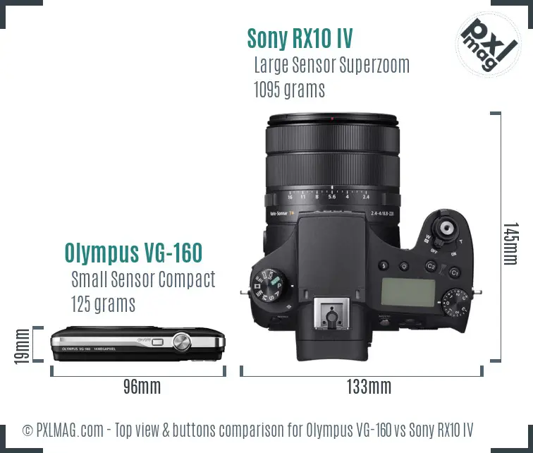 Olympus VG-160 vs Sony RX10 IV top view buttons comparison