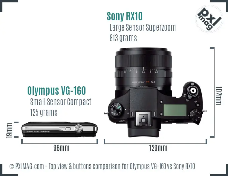 Olympus VG-160 vs Sony RX10 top view buttons comparison