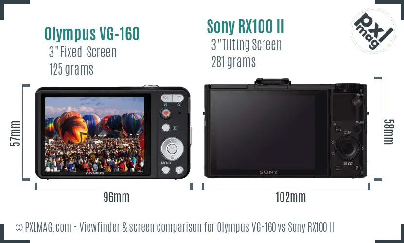 Olympus VG-160 vs Sony RX100 II Screen and Viewfinder comparison