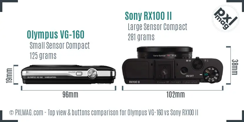 Olympus VG-160 vs Sony RX100 II top view buttons comparison
