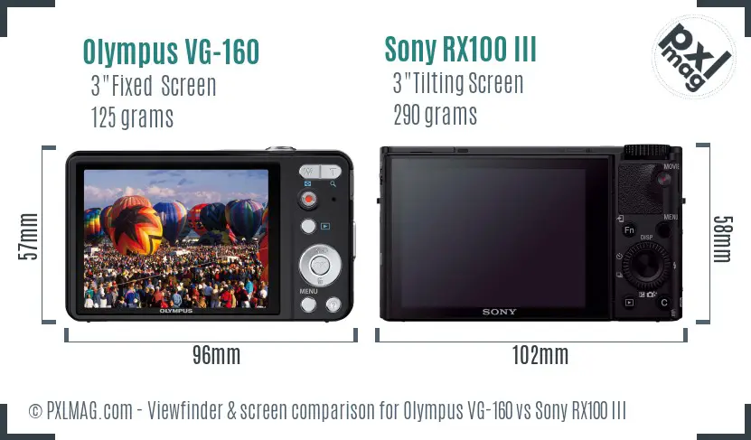 Olympus VG-160 vs Sony RX100 III Screen and Viewfinder comparison