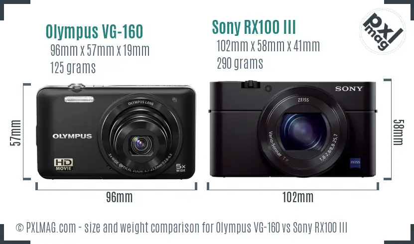 Olympus VG-160 vs Sony RX100 III size comparison