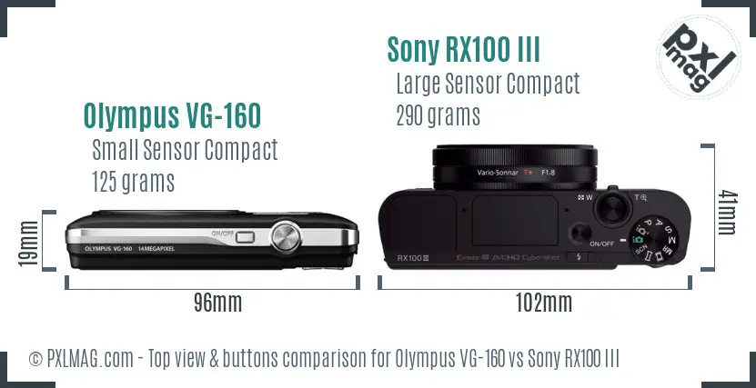 Olympus VG-160 vs Sony RX100 III top view buttons comparison