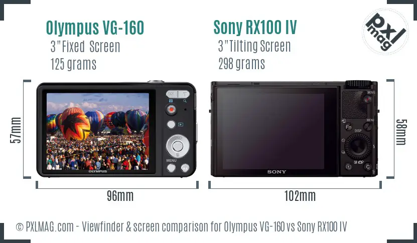 Olympus VG-160 vs Sony RX100 IV Screen and Viewfinder comparison