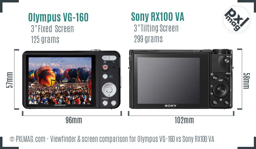 Olympus VG-160 vs Sony RX100 VA Screen and Viewfinder comparison