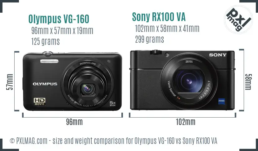 Olympus VG-160 vs Sony RX100 VA size comparison