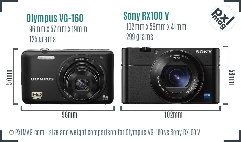 Olympus VG-160 vs Sony RX100 V size comparison