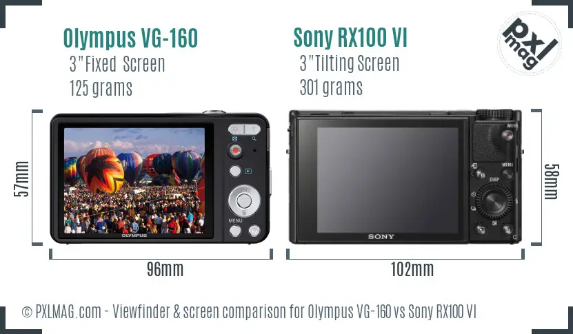 Olympus VG-160 vs Sony RX100 VI Screen and Viewfinder comparison