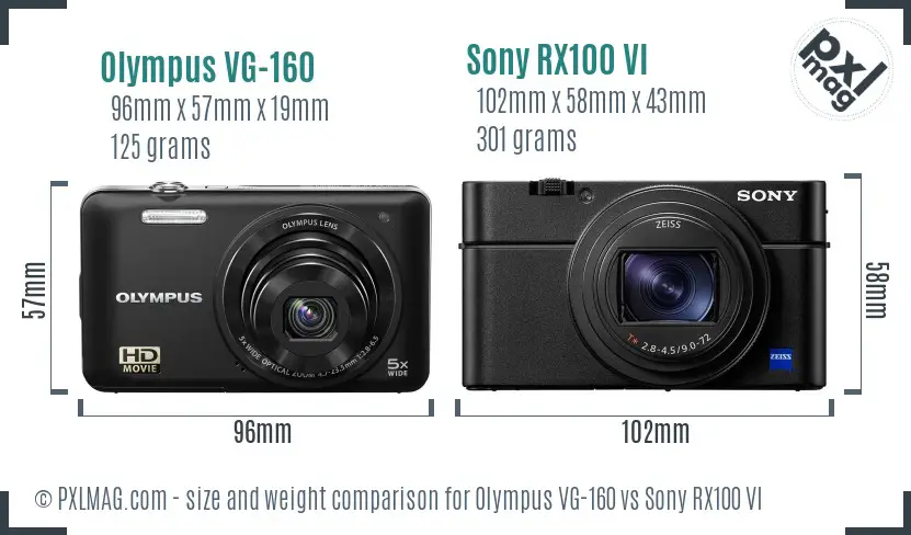 Olympus VG-160 vs Sony RX100 VI size comparison