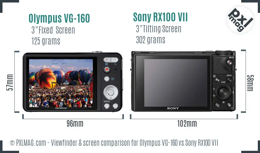 Olympus VG-160 vs Sony RX100 VII Screen and Viewfinder comparison