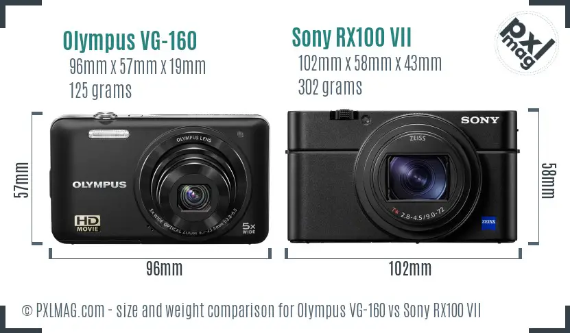 Olympus VG-160 vs Sony RX100 VII size comparison