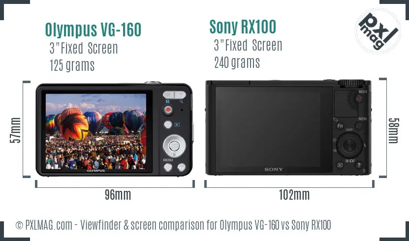 Olympus VG-160 vs Sony RX100 Screen and Viewfinder comparison
