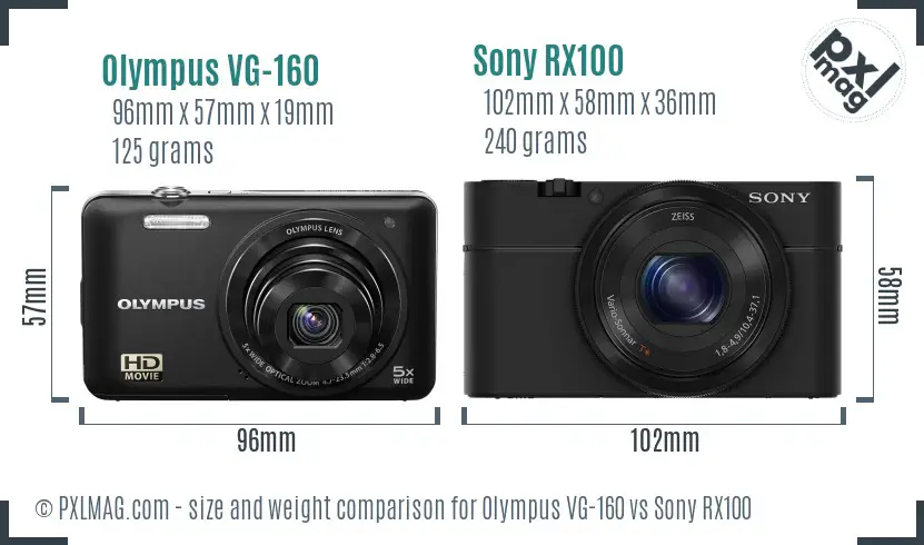 Olympus VG-160 vs Sony RX100 size comparison