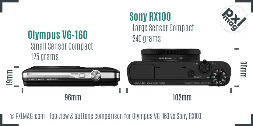 Olympus VG-160 vs Sony RX100 top view buttons comparison