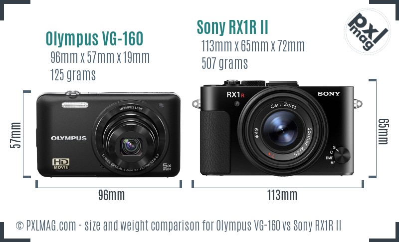 Olympus VG-160 vs Sony RX1R II size comparison