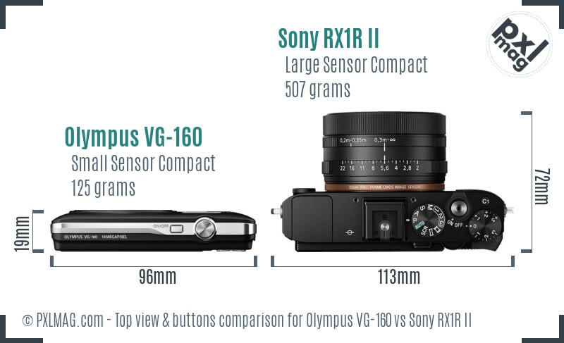 Olympus VG-160 vs Sony RX1R II top view buttons comparison