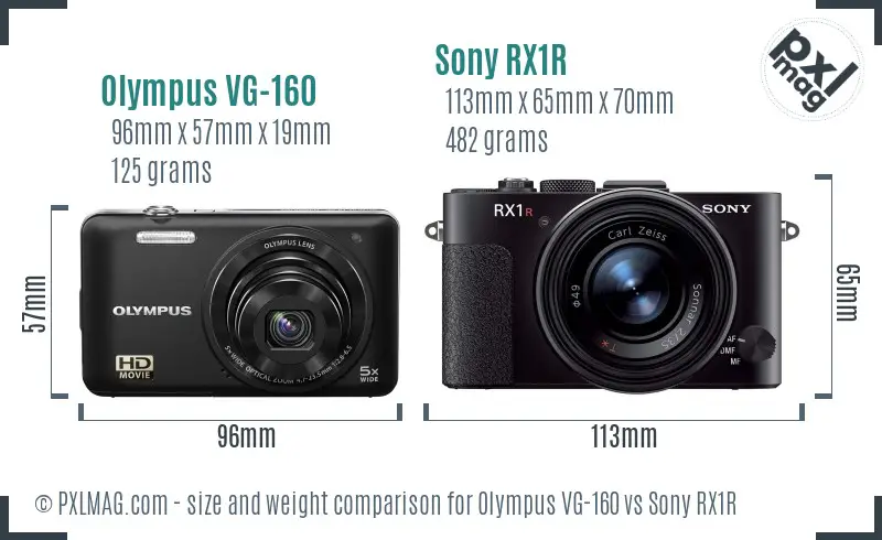 Olympus VG-160 vs Sony RX1R size comparison