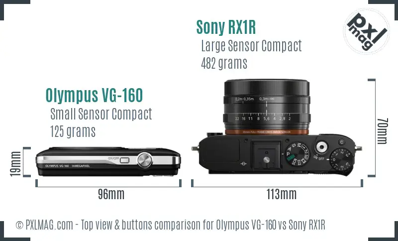 Olympus VG-160 vs Sony RX1R top view buttons comparison