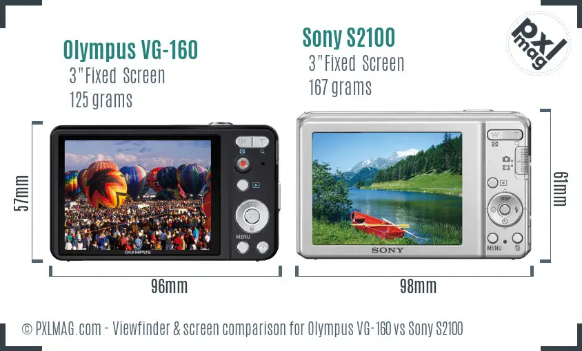 Olympus VG-160 vs Sony S2100 Screen and Viewfinder comparison
