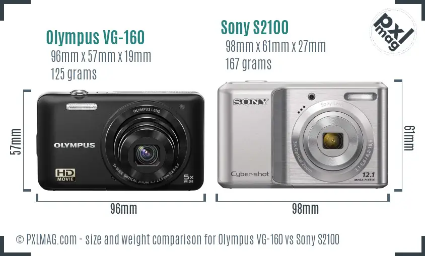 Olympus VG-160 vs Sony S2100 size comparison