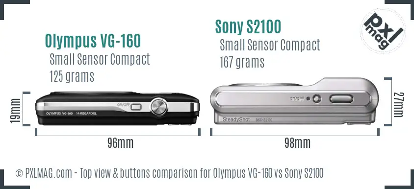 Olympus VG-160 vs Sony S2100 top view buttons comparison