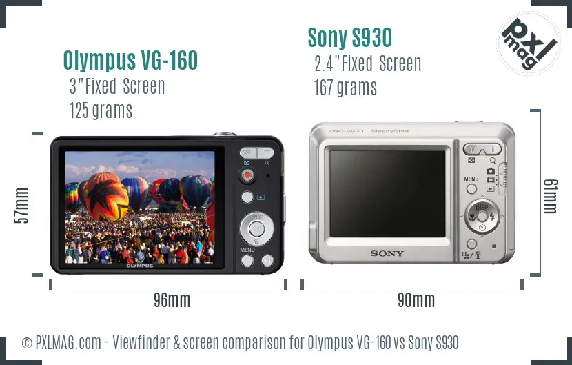Olympus VG-160 vs Sony S930 Screen and Viewfinder comparison
