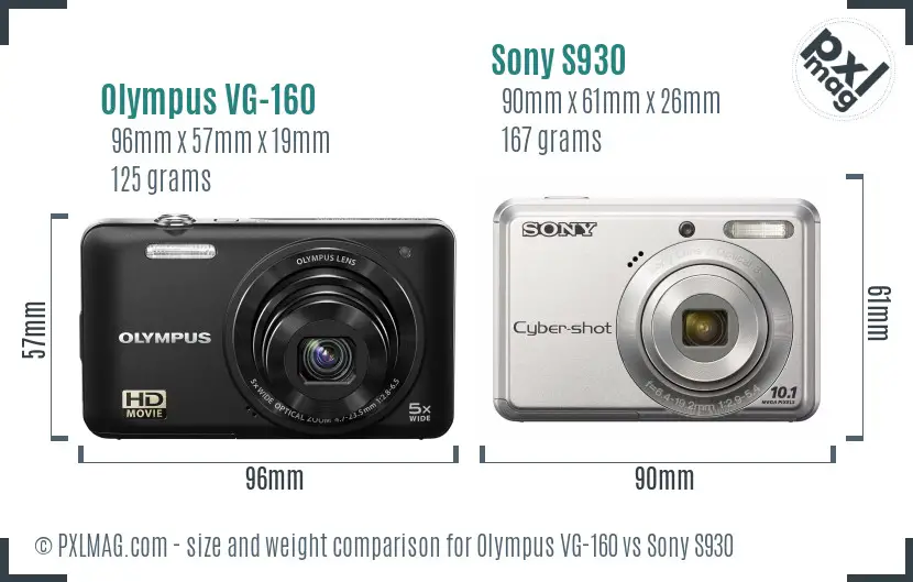 Olympus VG-160 vs Sony S930 size comparison