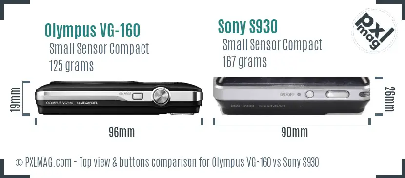 Olympus VG-160 vs Sony S930 top view buttons comparison