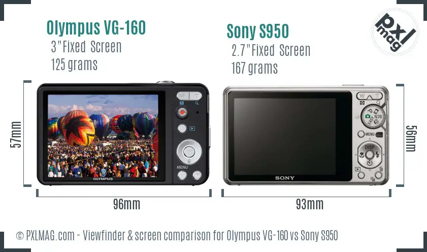 Olympus VG-160 vs Sony S950 Screen and Viewfinder comparison