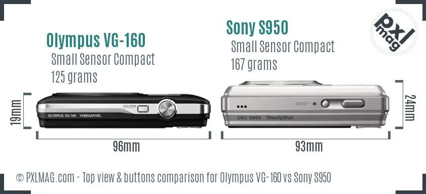Olympus VG-160 vs Sony S950 top view buttons comparison