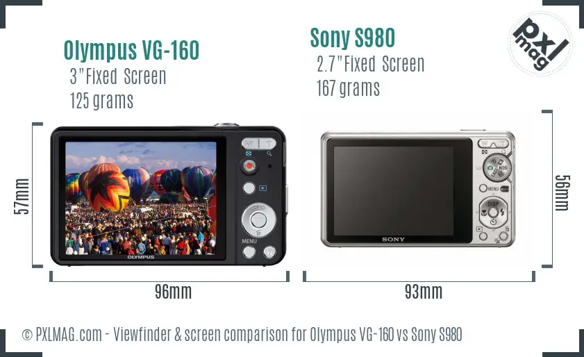 Olympus VG-160 vs Sony S980 Screen and Viewfinder comparison