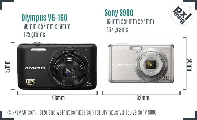 Olympus VG-160 vs Sony S980 size comparison