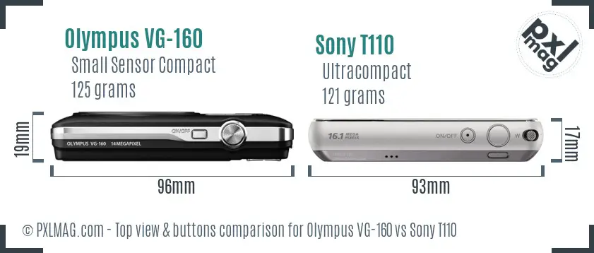 Olympus VG-160 vs Sony T110 top view buttons comparison