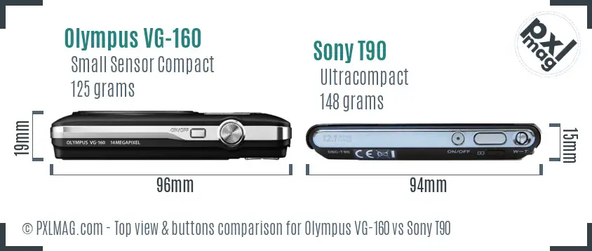 Olympus VG-160 vs Sony T90 top view buttons comparison